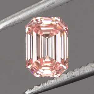 0.91ct CERTIFIED FANCY INTENSE PINK VS1 LAB CREATED DIAMOND EMERALD CUT LOOSE