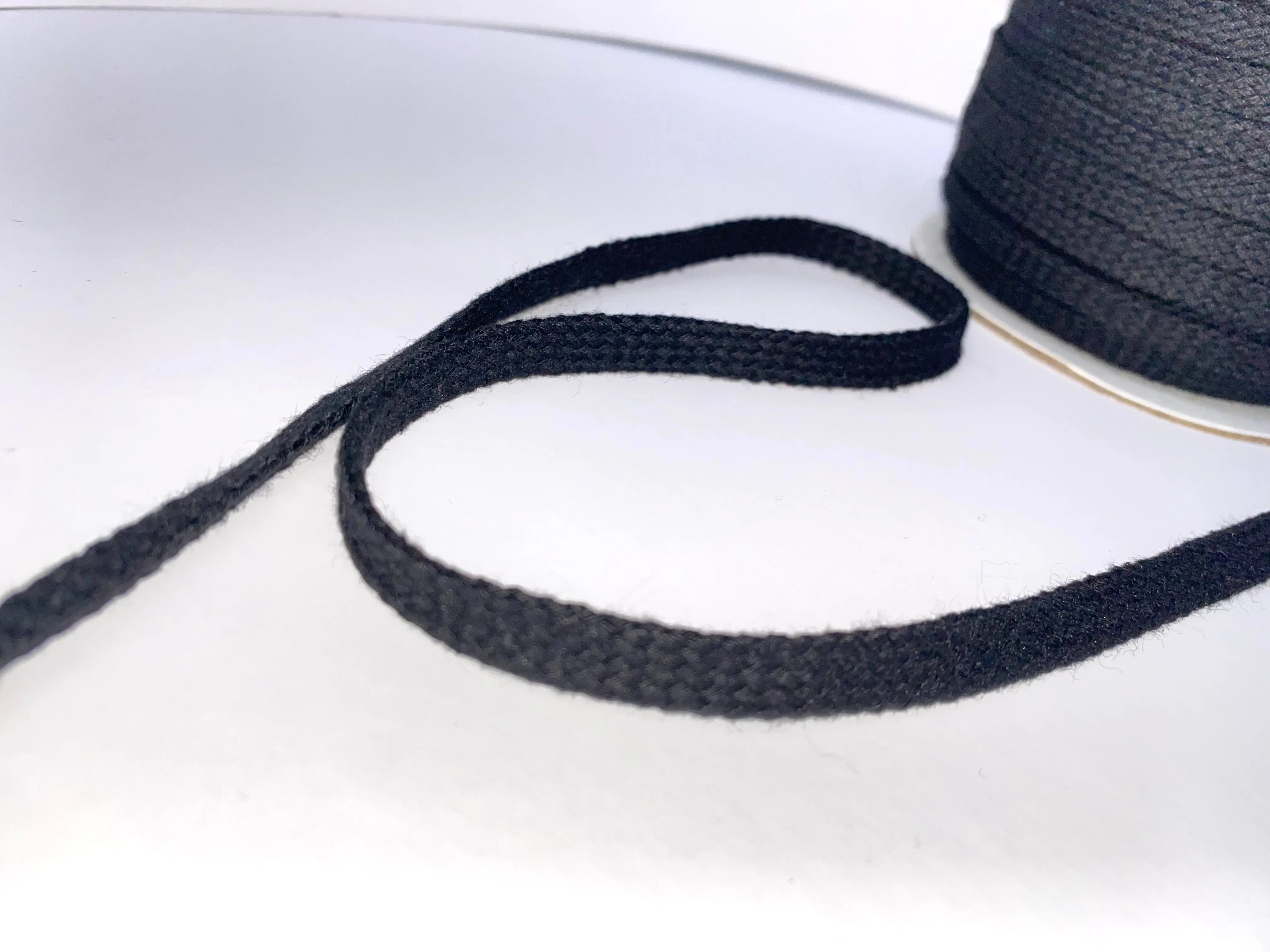 1/4" Black Flat Cotton Cord