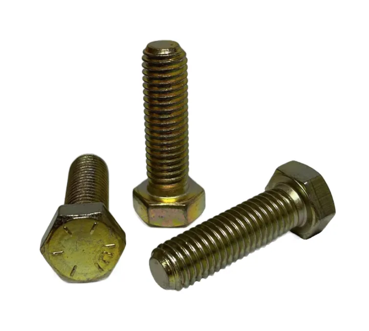 1/4" Coarse Thread Grade 8 Hex Cap Screws Yellow Zinc Plated Bolts