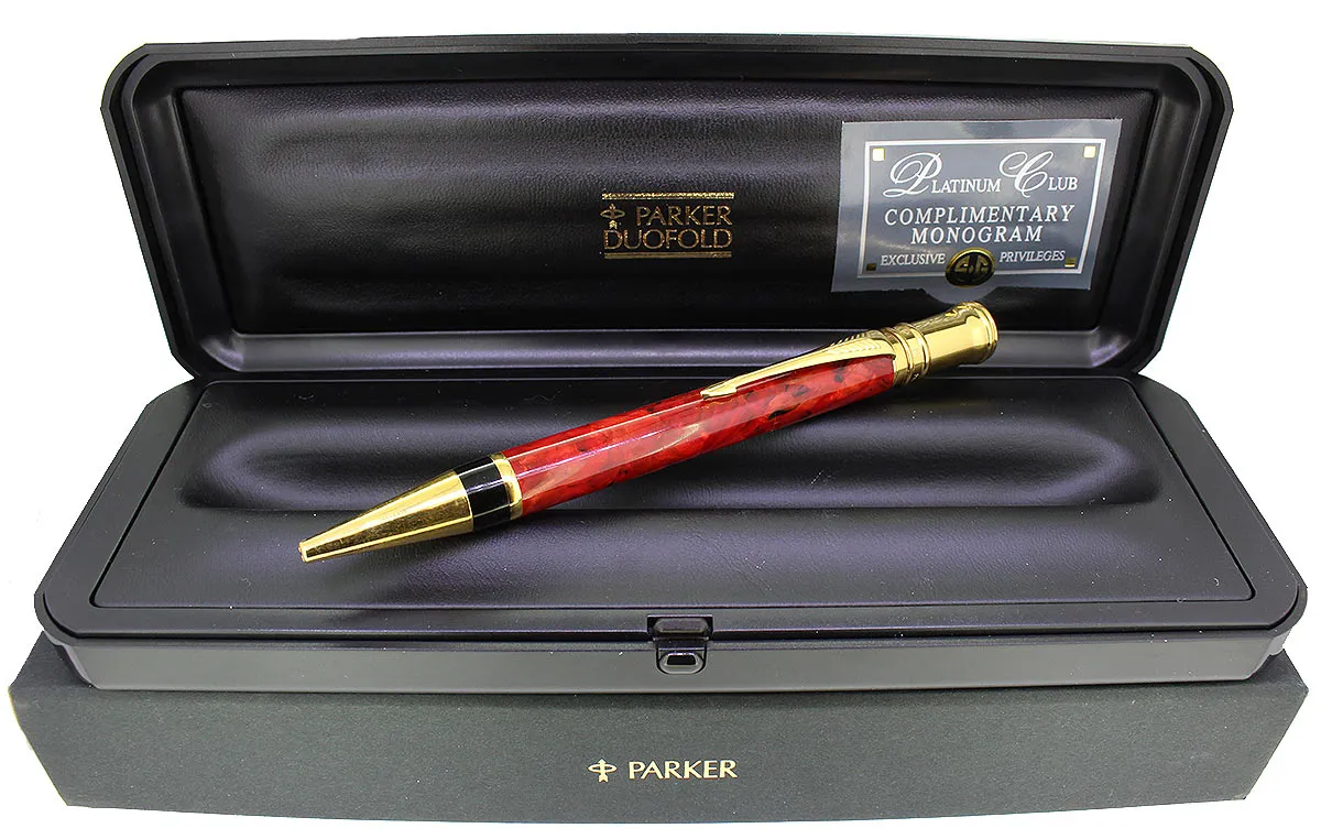 1996 PARKER DUOFOLD RED JASPER BALLPOINT PEN MINT NEW IN BOX MADE IN UK