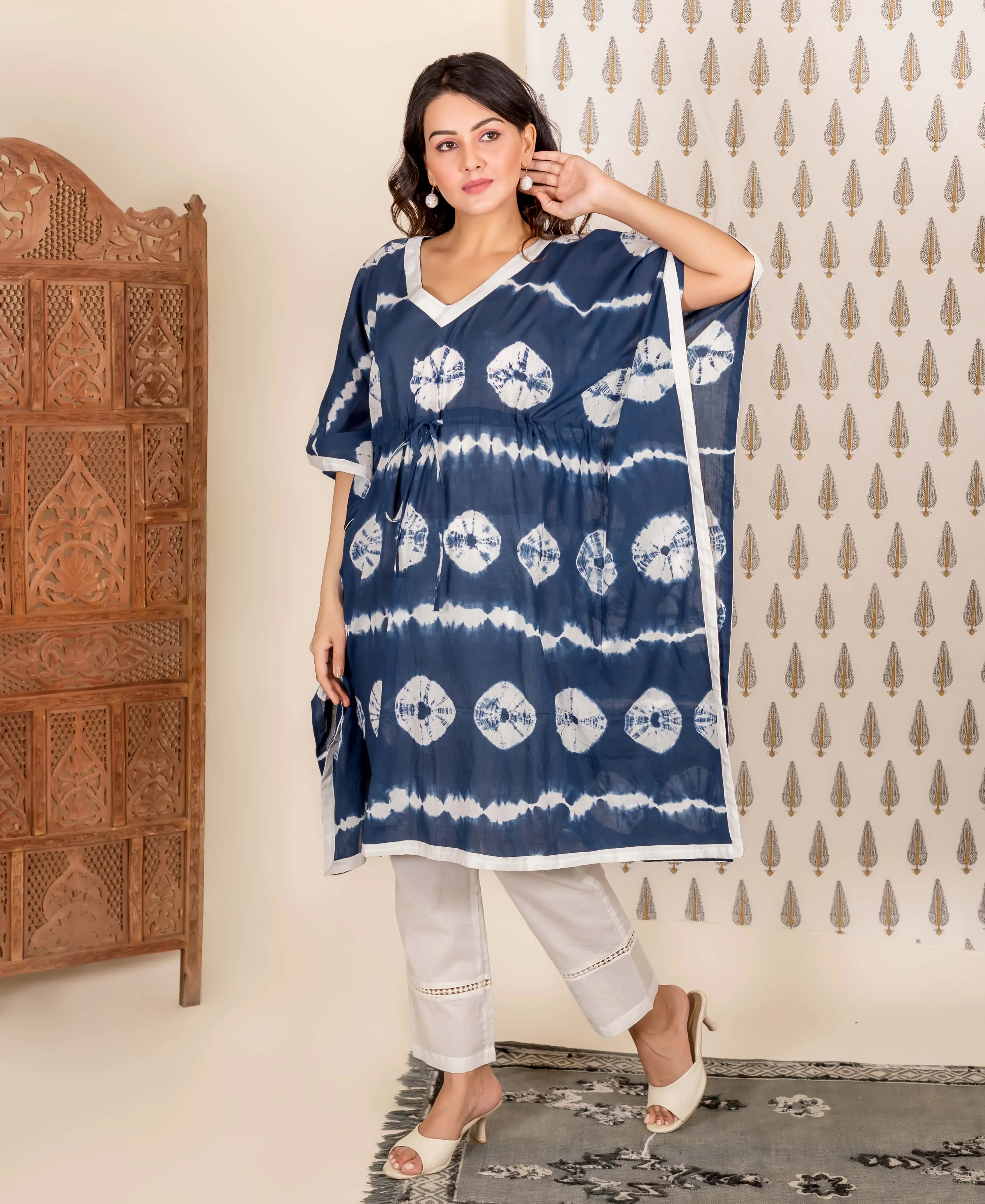 2 Piece Navy Blue Tie and Dye Kaftan Set