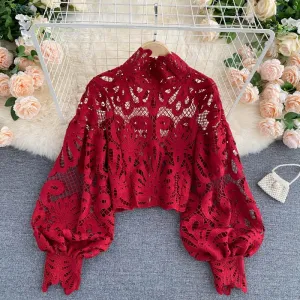 2021 New!!! Women's Sexy Lace Blouse Casual Lantern Long Sleeve Size One Size