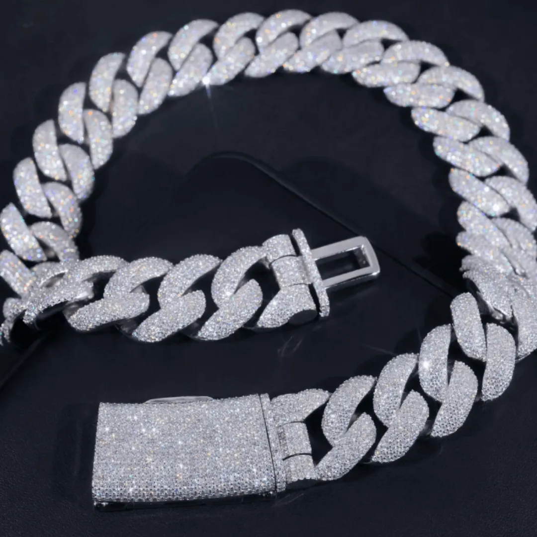 25mm Iced-Out Moissanite Cuban Link Chain, 925 Sterling Silver