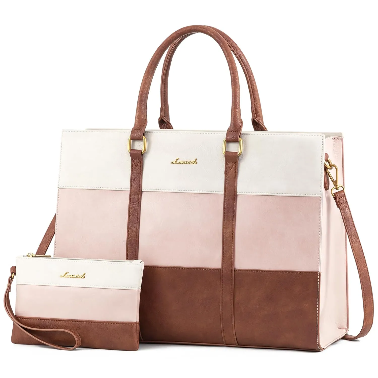 2Pcs Elegant Colorblock Tote Bag, 15.6"