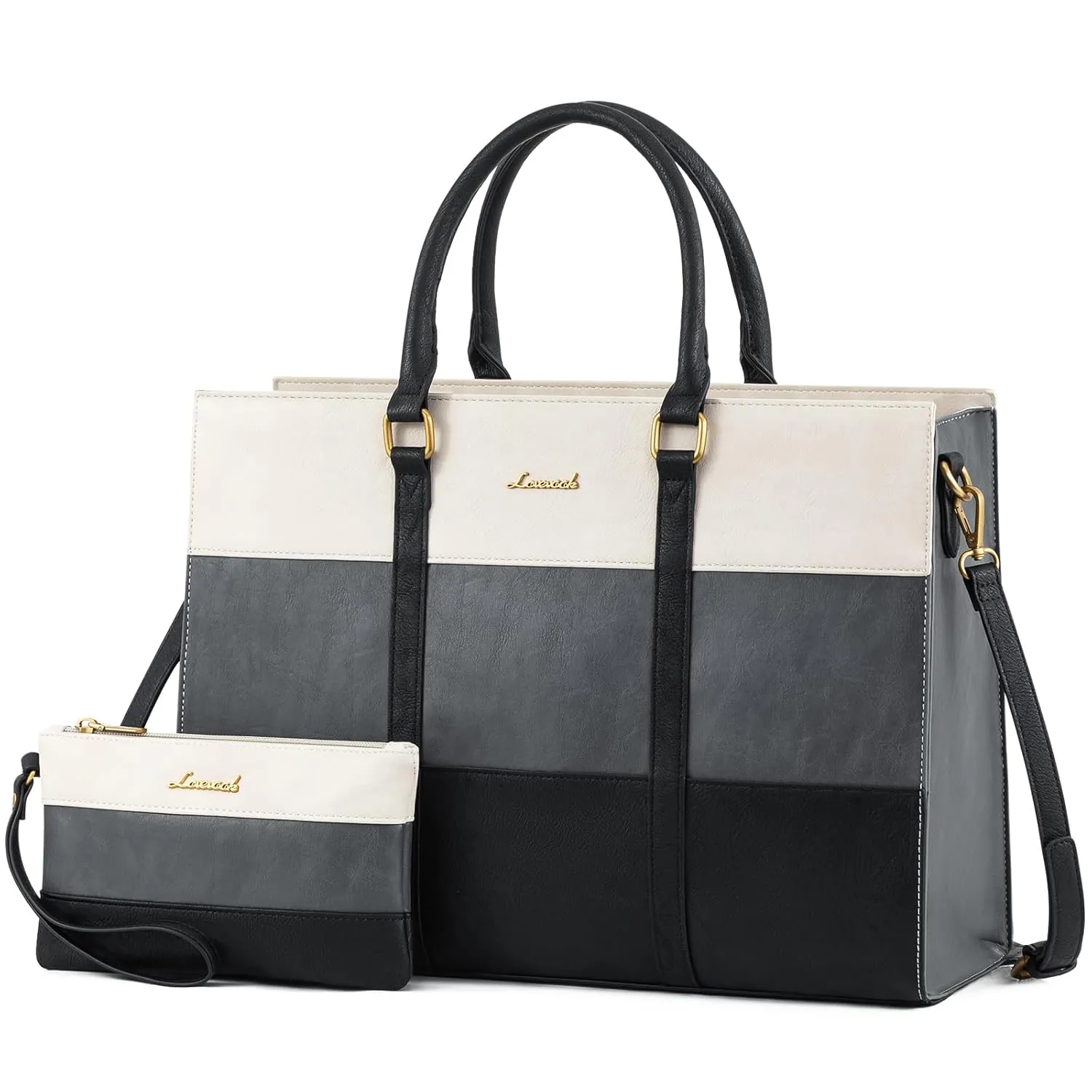 2Pcs Elegant Colorblock Tote Bag, 15.6"