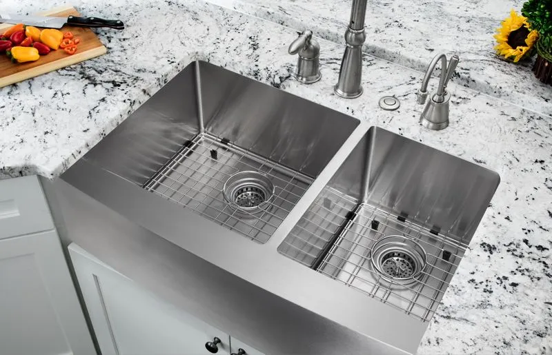 35.88" 50/50 Double-Basin Undermount Kitchen Sink in Brushed Stainless Steel (35.88" x 20.75" x 10")