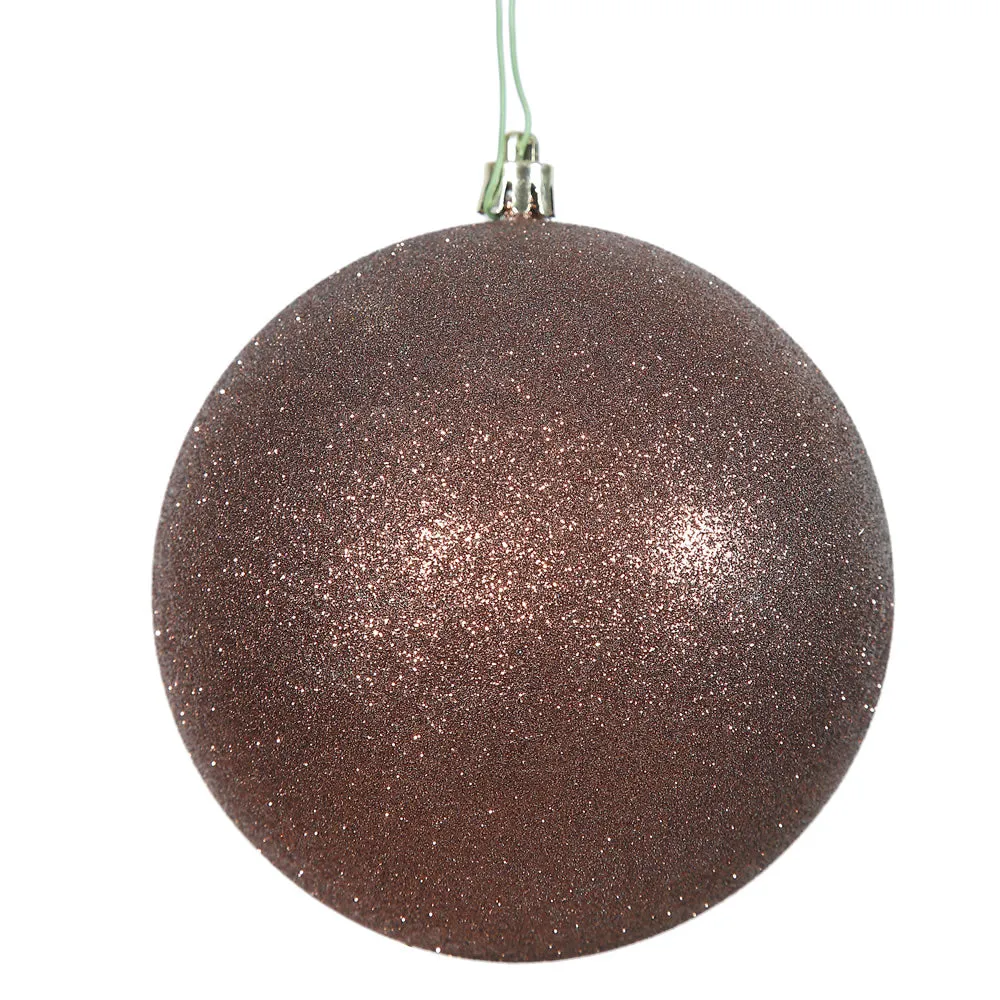 4PK - 6" Mocha Glitter Shatterproof Christmas Ball Ornament