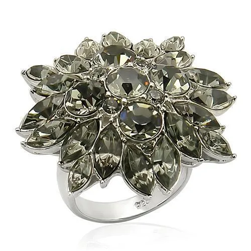 925 Sterling Silver Ring with Top Grade Crystal in Jet for Women Style LOS182