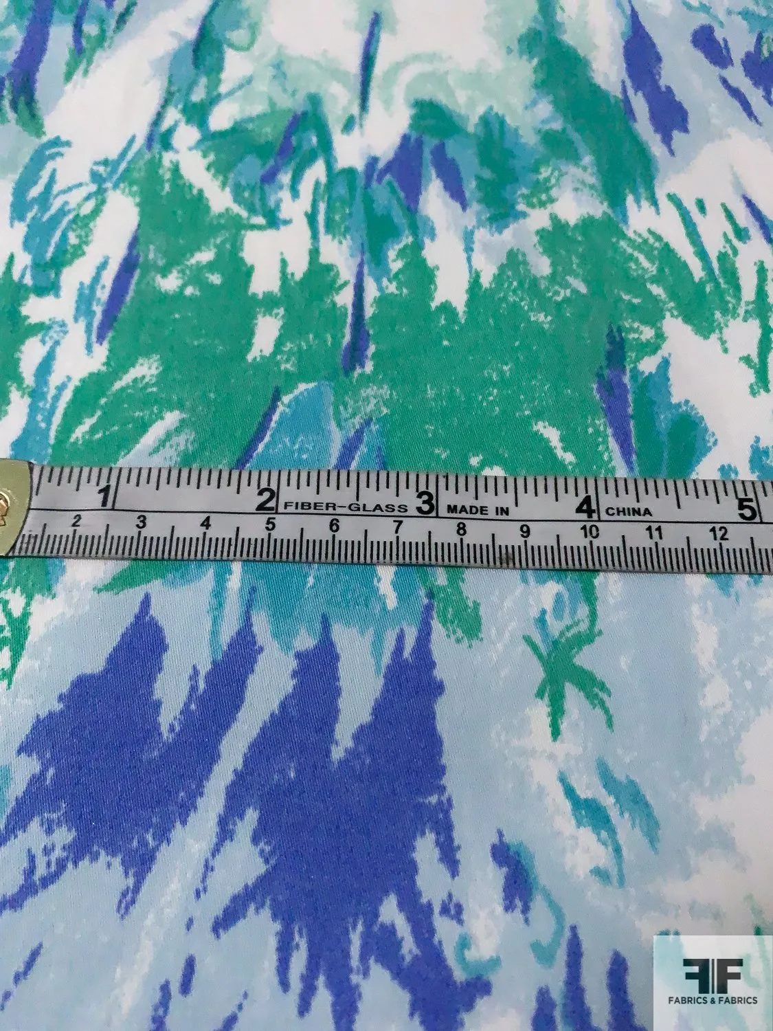 Abstract Printed Fine Stretch Cotton Twill - Ocean Green / Periwinkle / Sky Blue / White