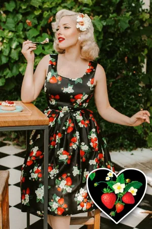 Amanda Black Strawberry Swing Dress