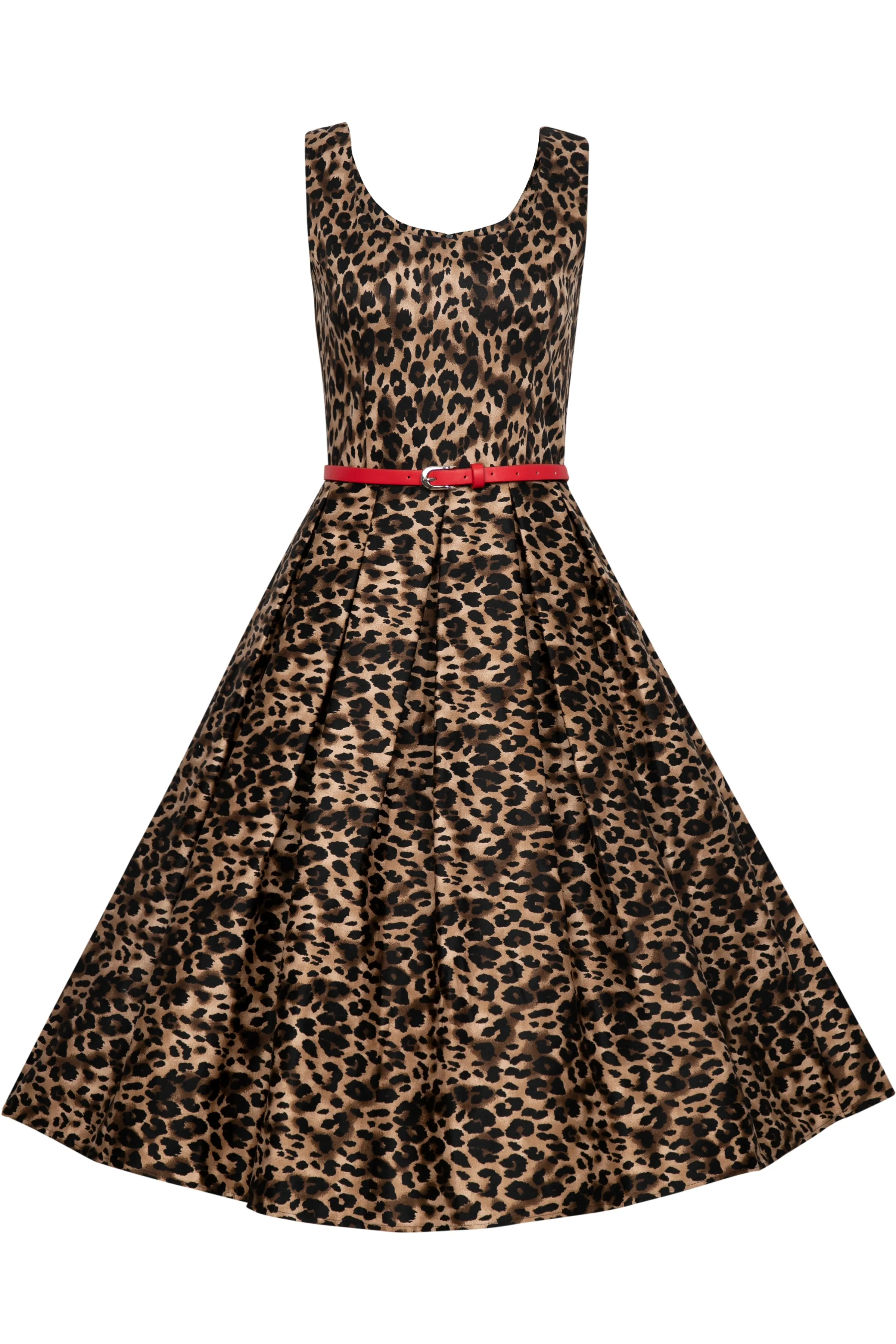 Amanda Retro Swing Dress in Brown Leopard Animal Print