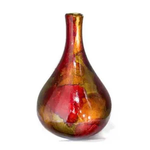 AmberRedand Orange Foiled and Lacquered Teardrop Ceramic Bud Vase