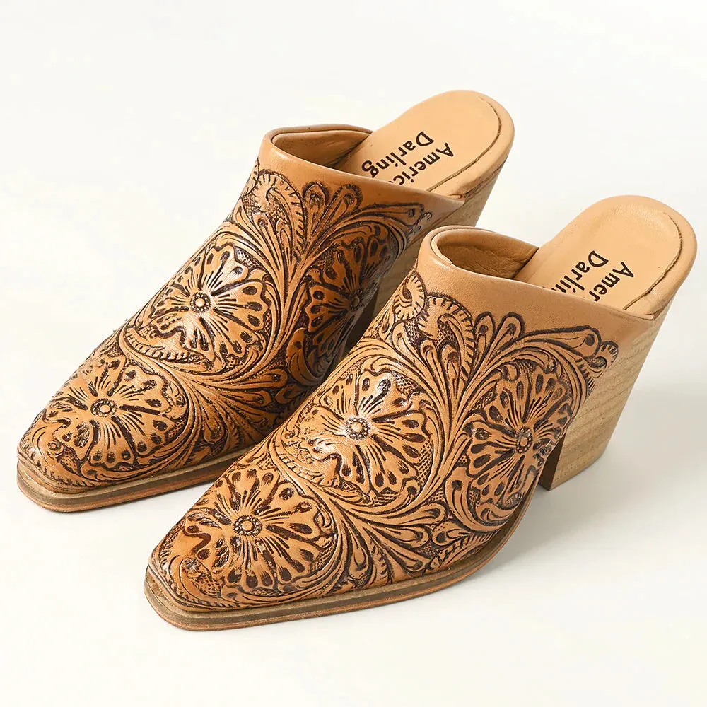 American Darling Women's Slide Mule Leather Tooled