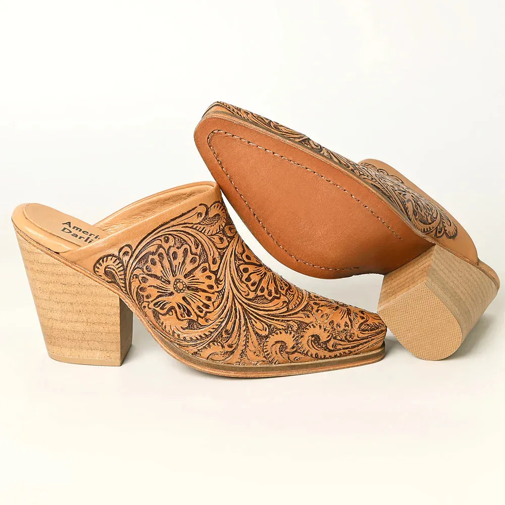 American Darling Women's Slide Mule Leather Tooled