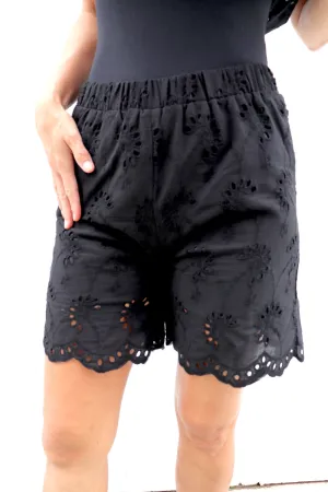 Anglaise Cotton Shorts in Black