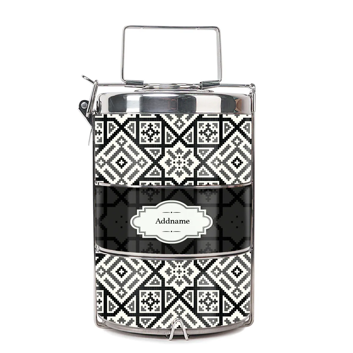 Aztec Moroccan & Mosaic Series 3-Tier Premium Medium 13.5cm Tiffin Carrier [FREE Custom Add Name]