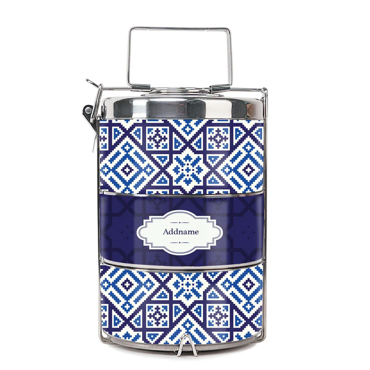 Aztec Moroccan & Mosaic Series 3-Tier Premium Medium 13.5cm Tiffin Carrier [FREE Custom Add Name]