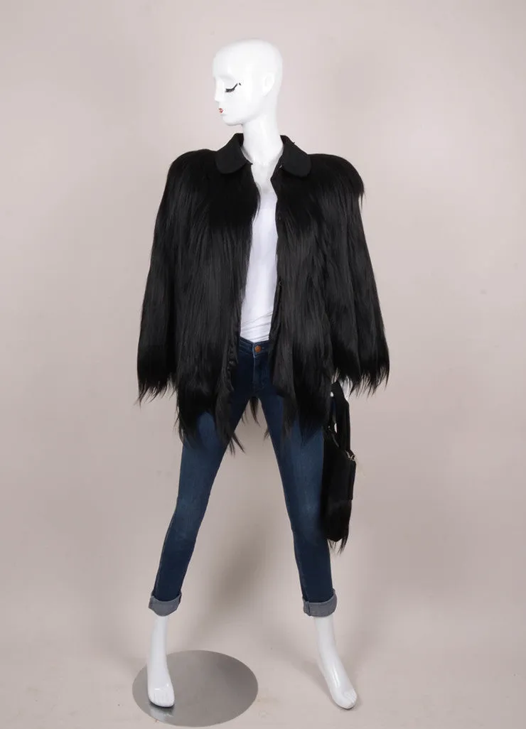 Black Genuine Monkey Fur Coat With Matching Bag