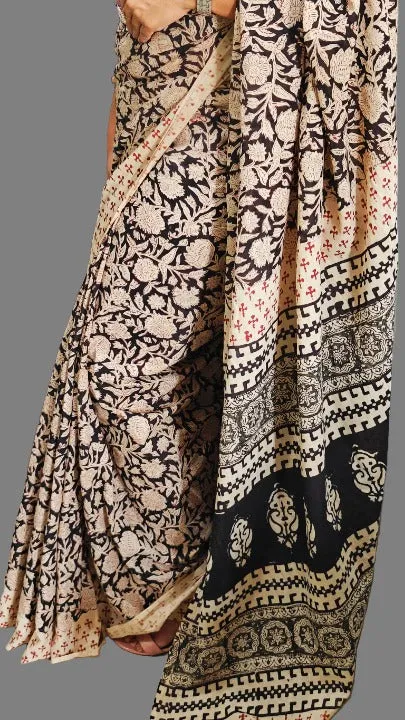 Black Hand Block Print Cotton Mul-Mul Saree