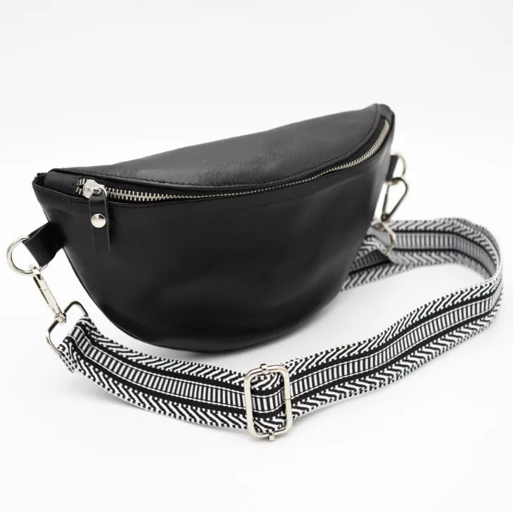 Black Leather Bum Bag (w Silver Fittings)