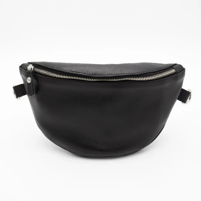 Black Leather Bum Bag (w Silver Fittings)