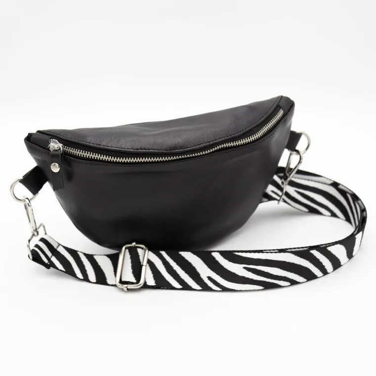 Black Leather Bum Bag (w Silver Fittings)