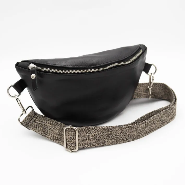 Black Leather Bum Bag (w Silver Fittings)