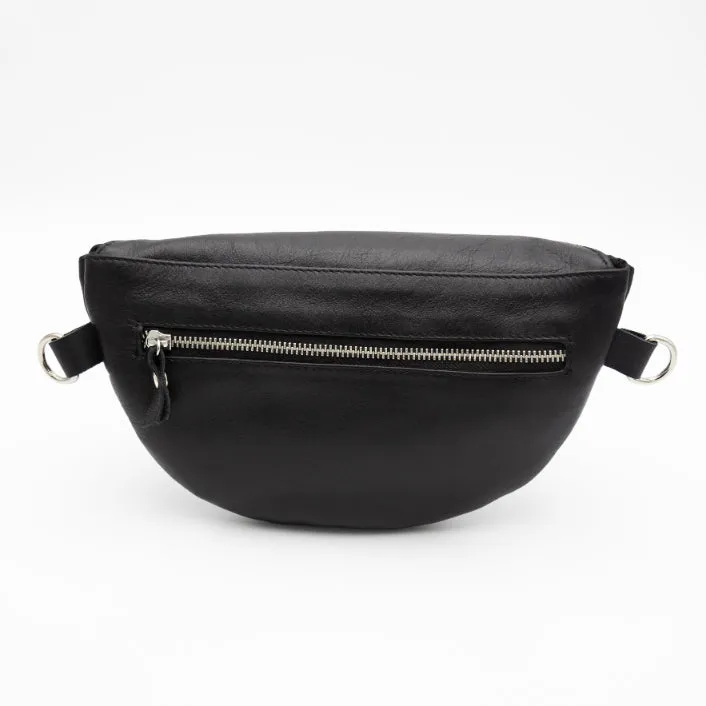 Black Leather Bum Bag (w Silver Fittings)