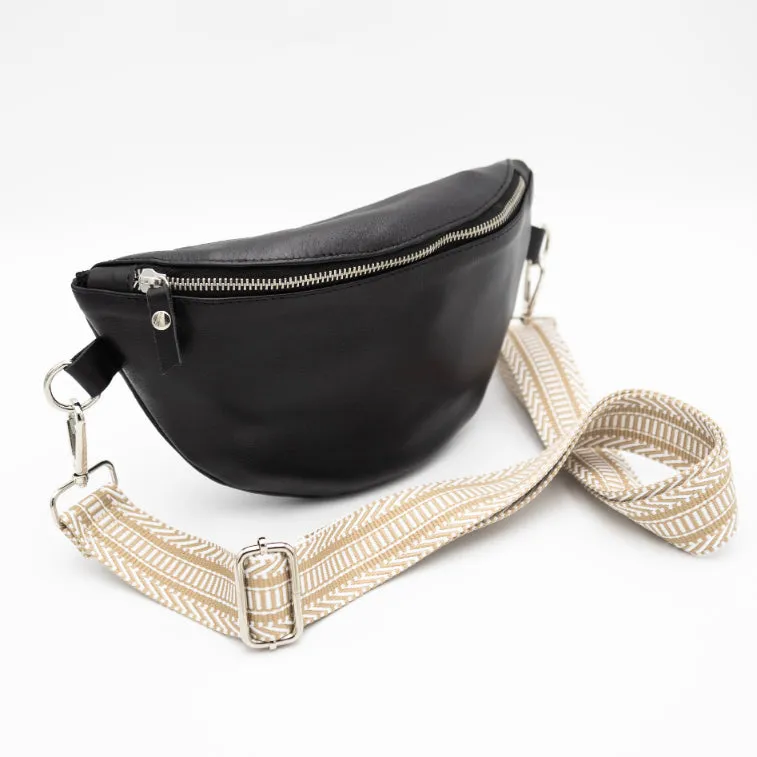 Black Leather Bum Bag (w Silver Fittings)