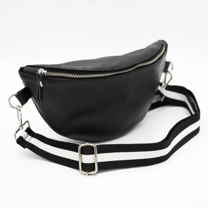 Black Leather Bum Bag (w Silver Fittings)