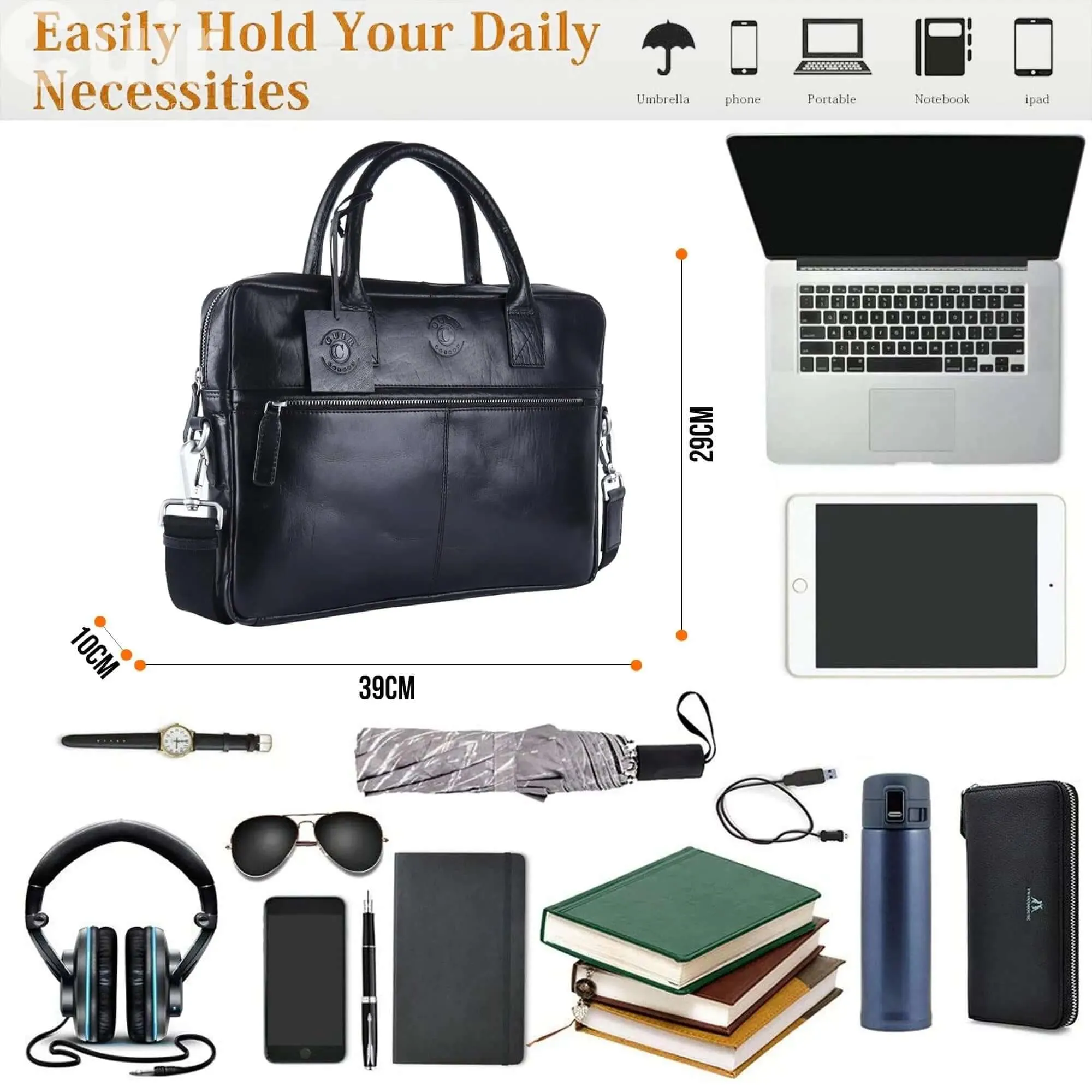 Black Leather Laptop Bag