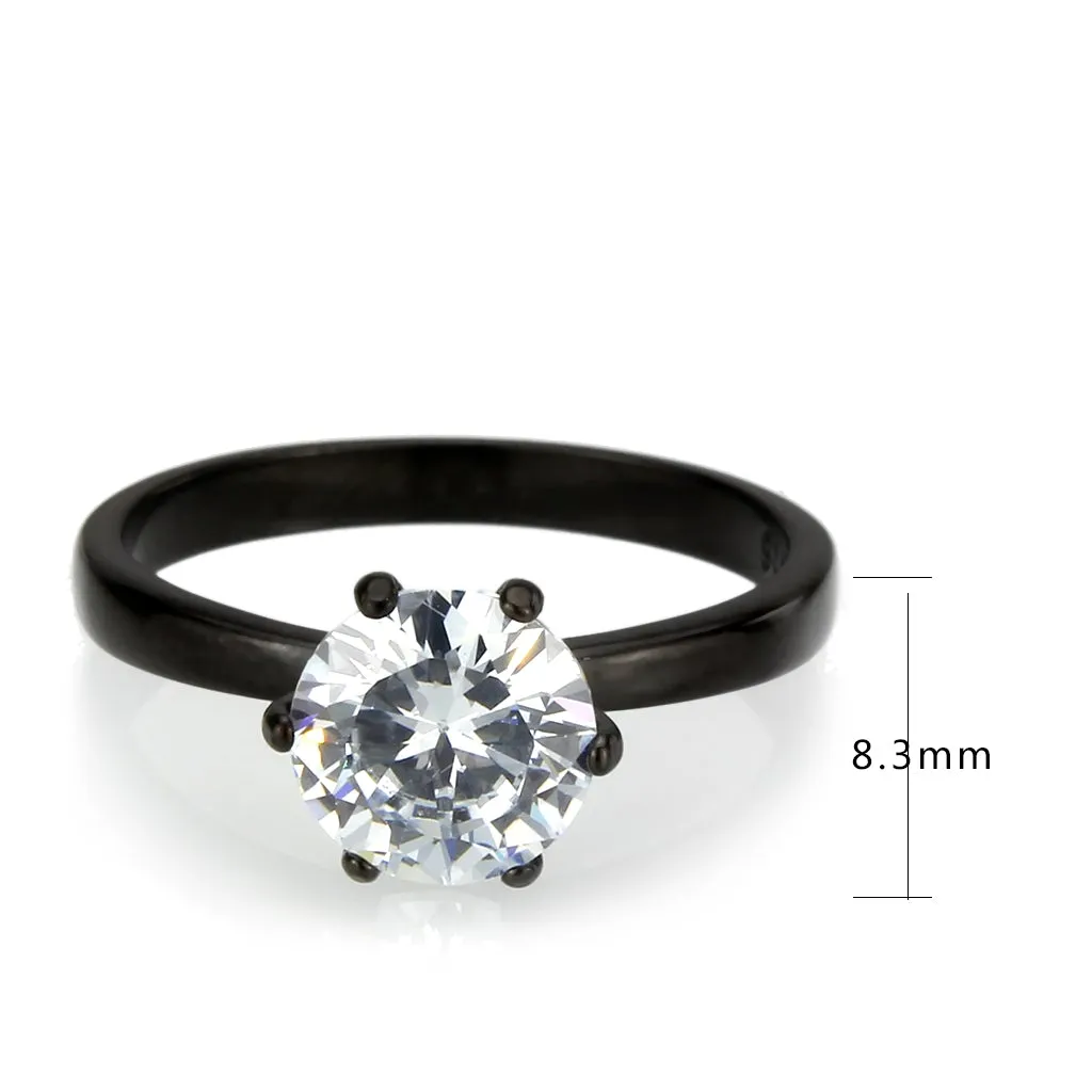 Black Stainless Steel Ring with AAA Grade CZ in Clear for Women Style TK3741