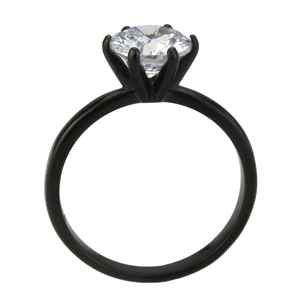 Black Stainless Steel Ring with AAA Grade CZ in Clear for Women Style TK3741