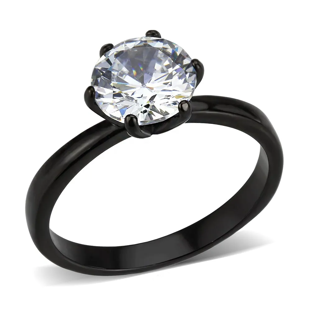 Black Stainless Steel Ring with AAA Grade CZ in Clear for Women Style TK3741