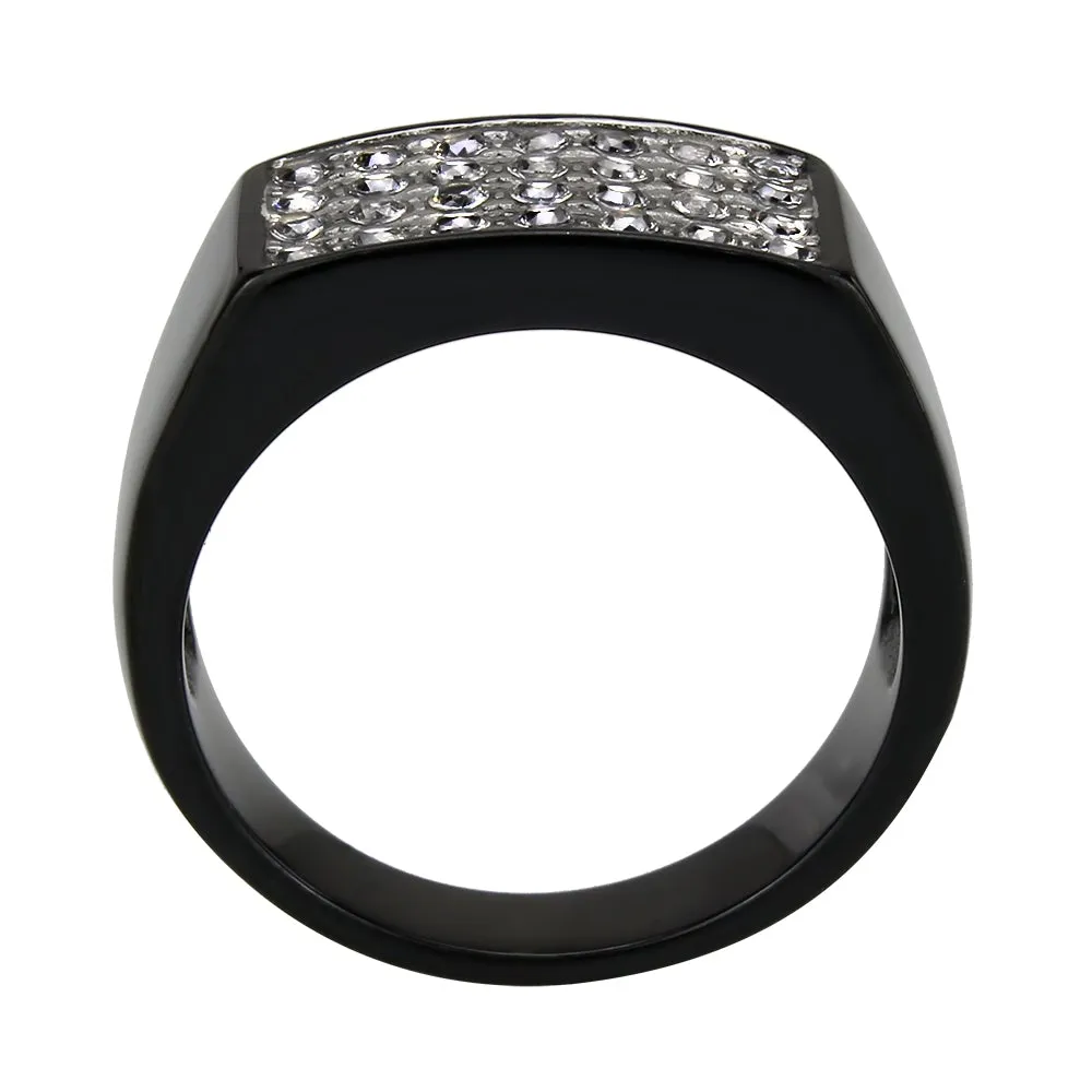 Black Stainless Steel Ring with AAA Grade CZ in Clear for Women Style TK3754