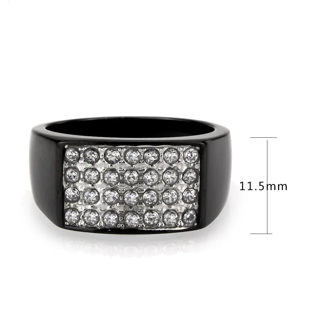 Black Stainless Steel Ring with AAA Grade CZ in Clear for Women Style TK3754