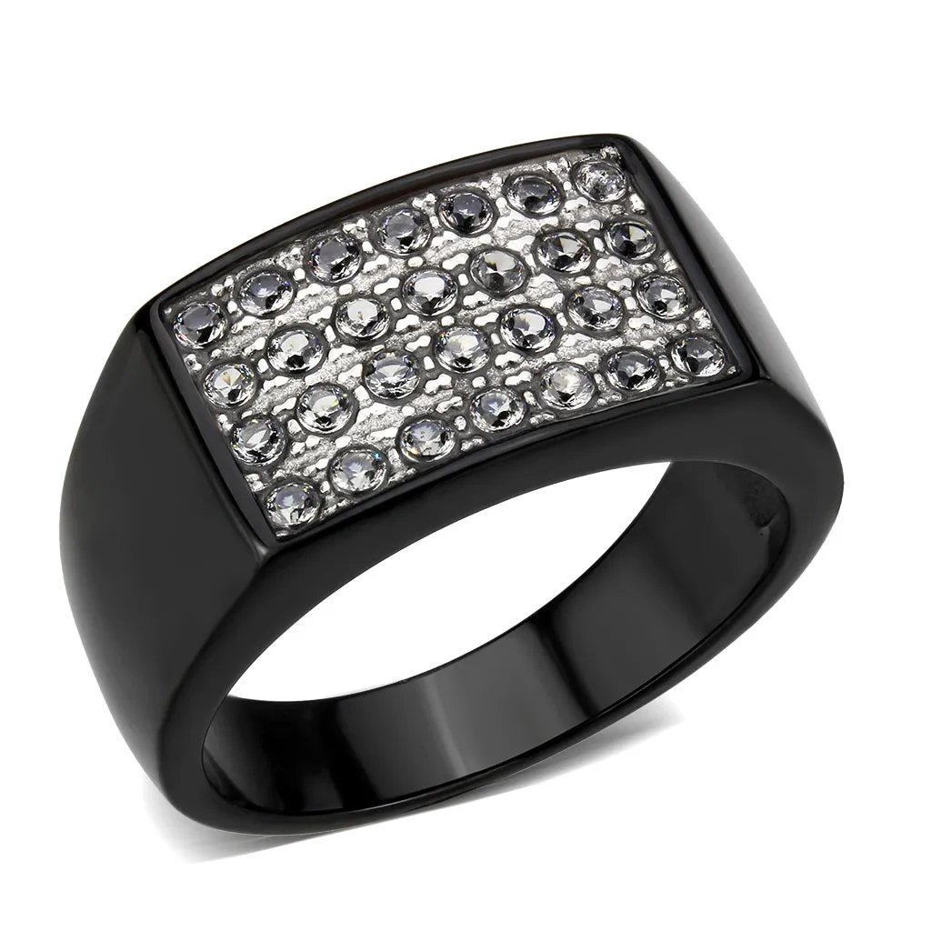 Black Stainless Steel Ring with AAA Grade CZ in Clear for Women Style TK3754