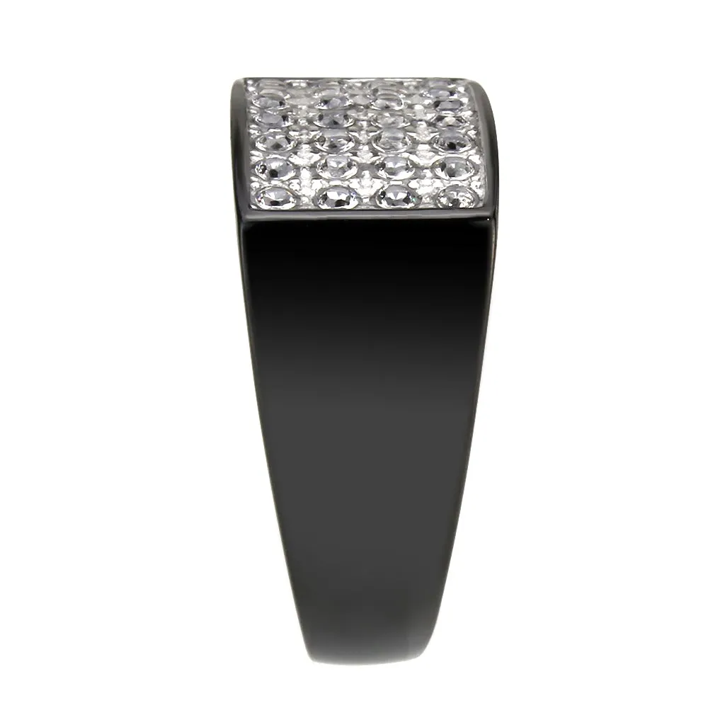 Black Stainless Steel Ring with AAA Grade CZ in Clear for Women Style TK3754