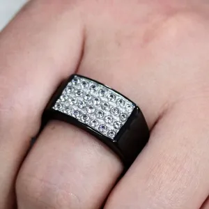 Black Stainless Steel Ring with AAA Grade CZ in Clear for Women Style TK3754