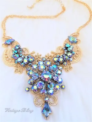 Blue Aurora Borealis Statement Necklace