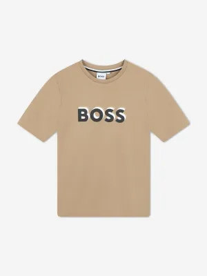 BOSS Boys Embossed Logo T-Shirt in Beige