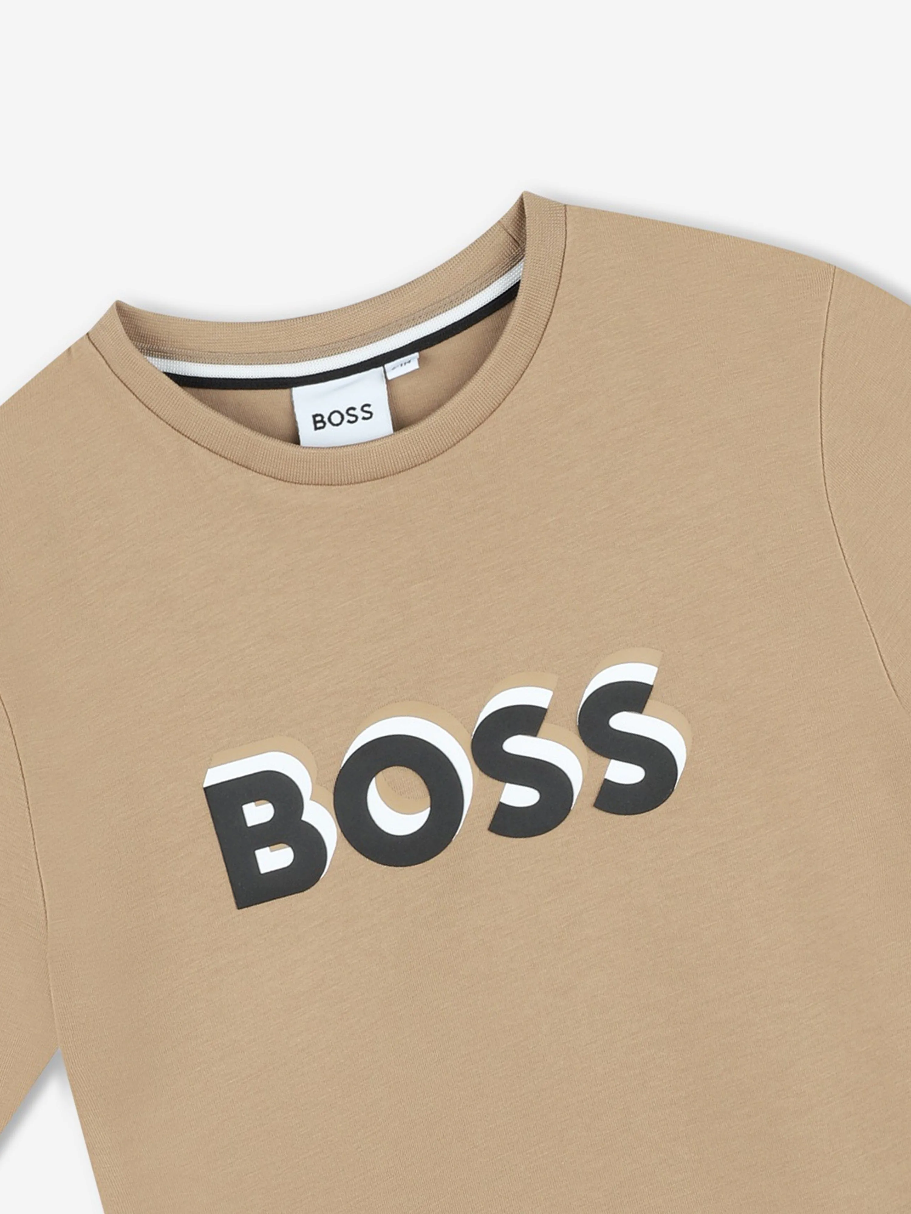 BOSS Boys Embossed Logo T-Shirt in Beige