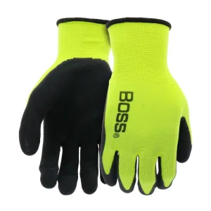 Boss Tactile Grip Series B31282-L3P Coated Gloves, L, Knit Wrist Cuff, Latex Coating, Polyester, Black/Hi-Viz Yellow :PK3: QUANTITY: 1