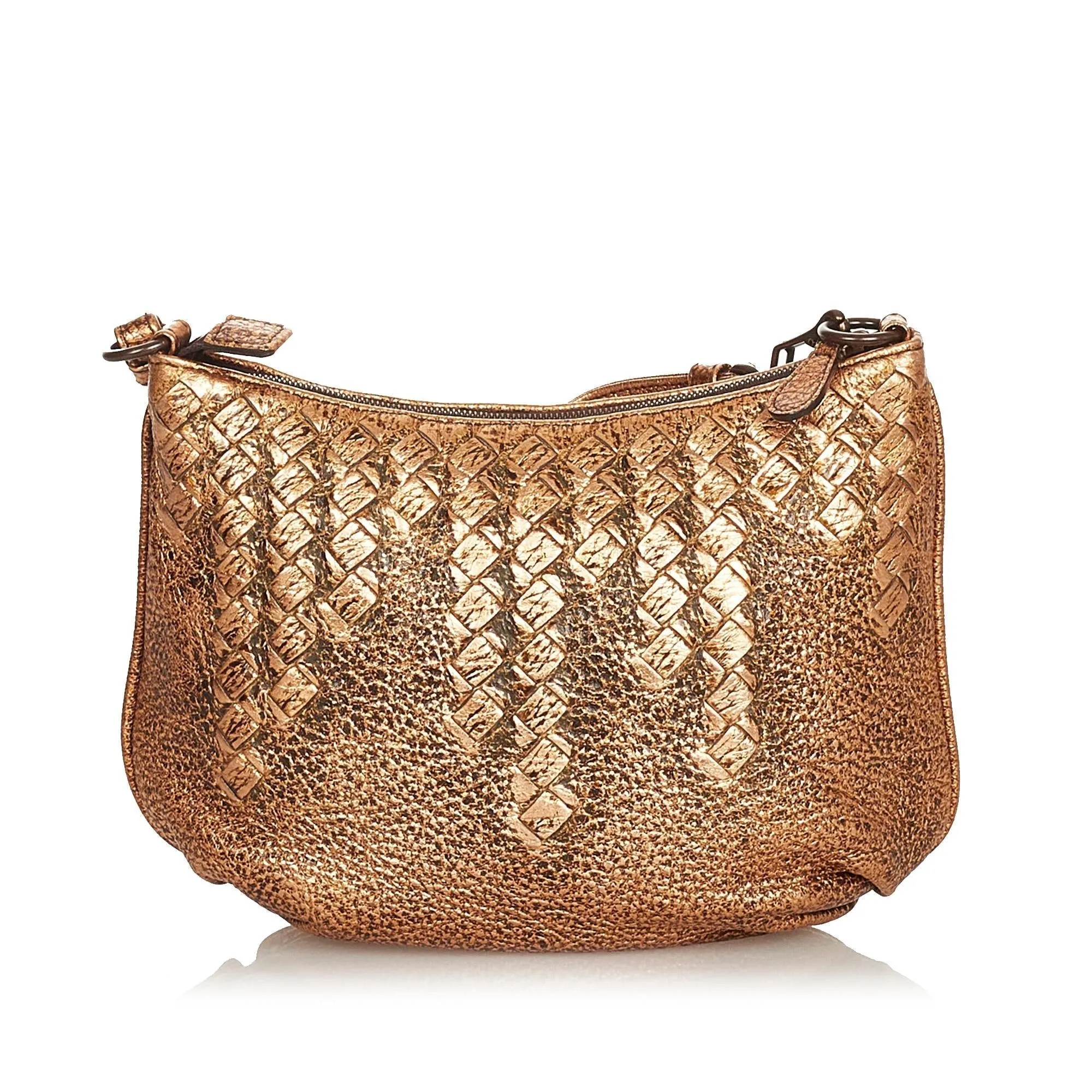 Bottega Veneta Metallic Intrecciato Leather Shoulder Bag (SHG-26302)