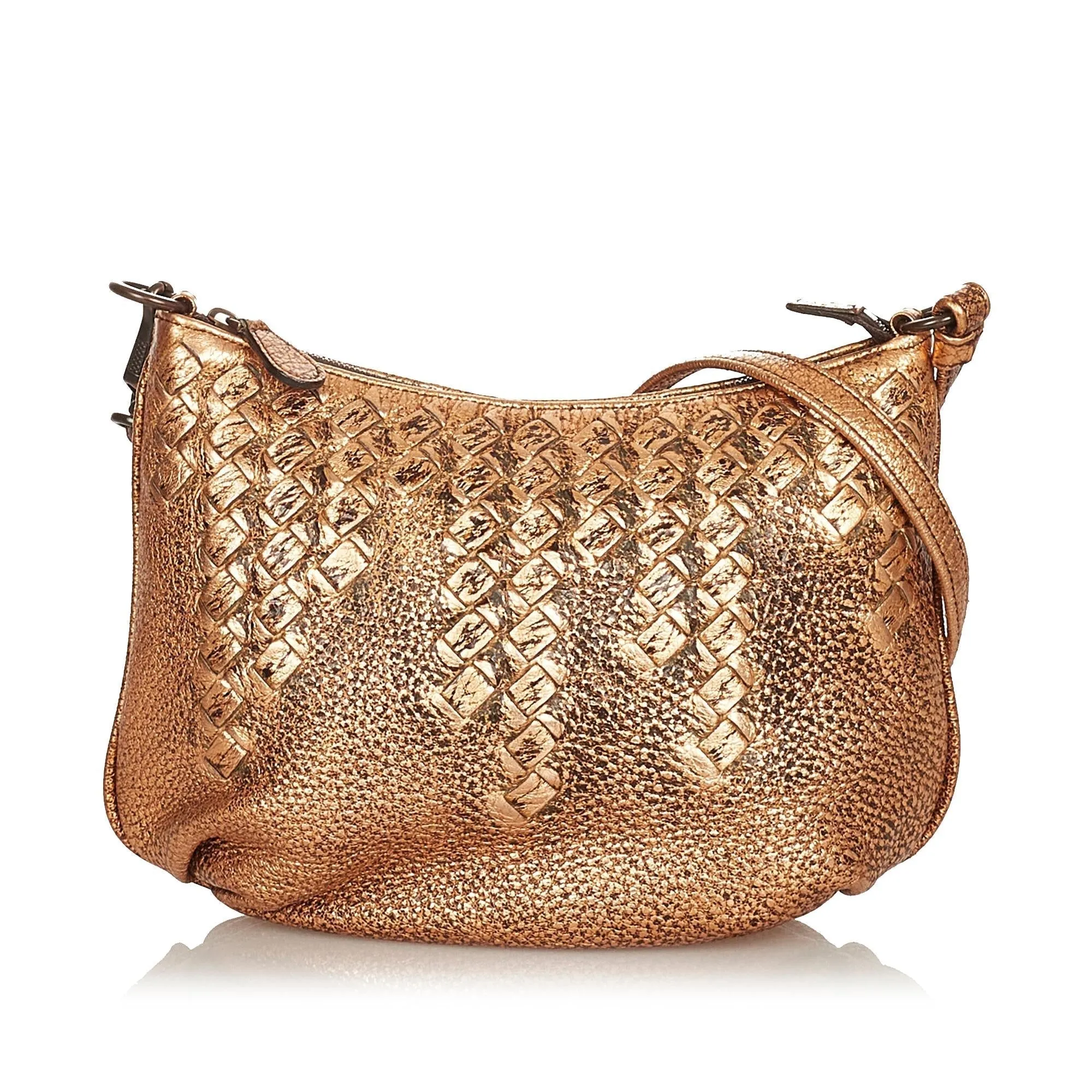 Bottega Veneta Metallic Intrecciato Leather Shoulder Bag (SHG-26302)