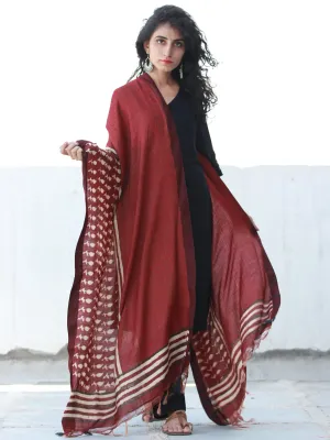 Brick Red White Cotton Hand Block Printed Dupatta  - D04170466