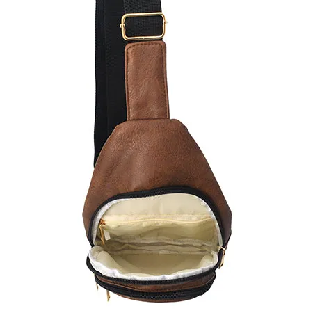 Brown Faux Leather Fashion Sling Bag