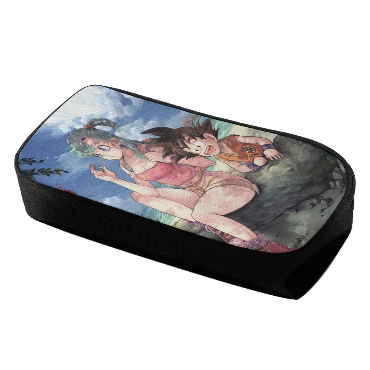 Bulma Sitting on a Tree and Kid Goku at the Beach Blue Graphic DBZ Pencil Bag