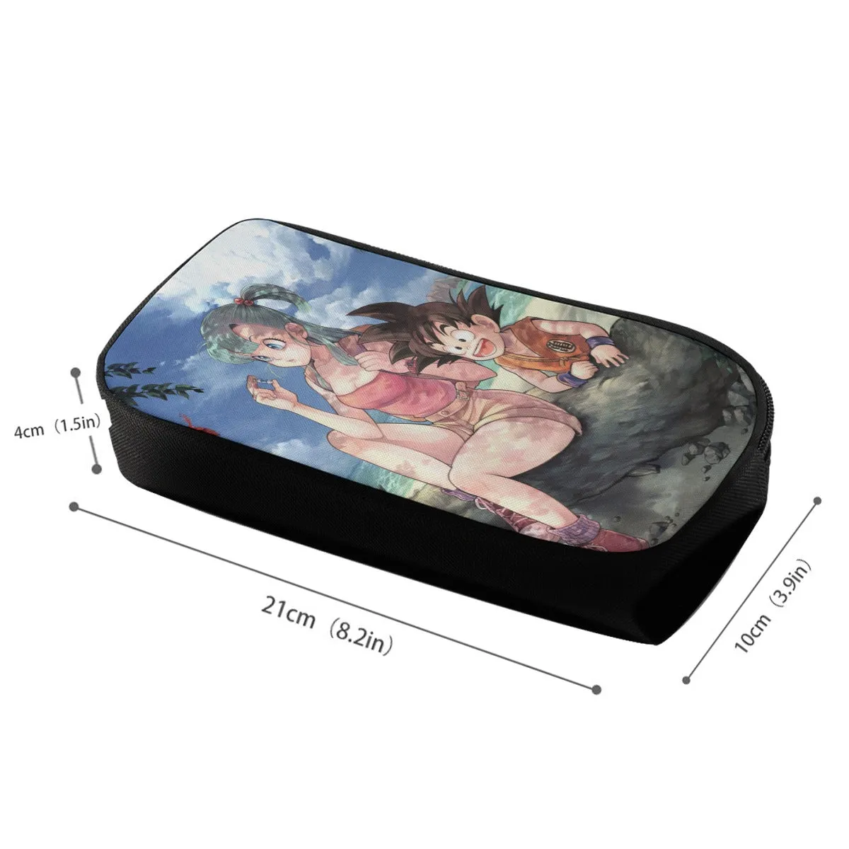 Bulma Sitting on a Tree and Kid Goku at the Beach Blue Graphic DBZ Pencil Bag