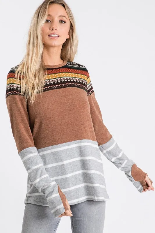 Camel Colorblock Thumbhole Top